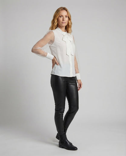 Damen Chiffon Bluse mit Schleifenkragen und Perlen - Norvielle