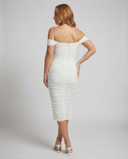 Damen Midikleid Raffung Carmen