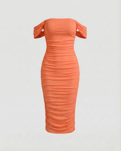 Damen Midikleid Raffung Carmen