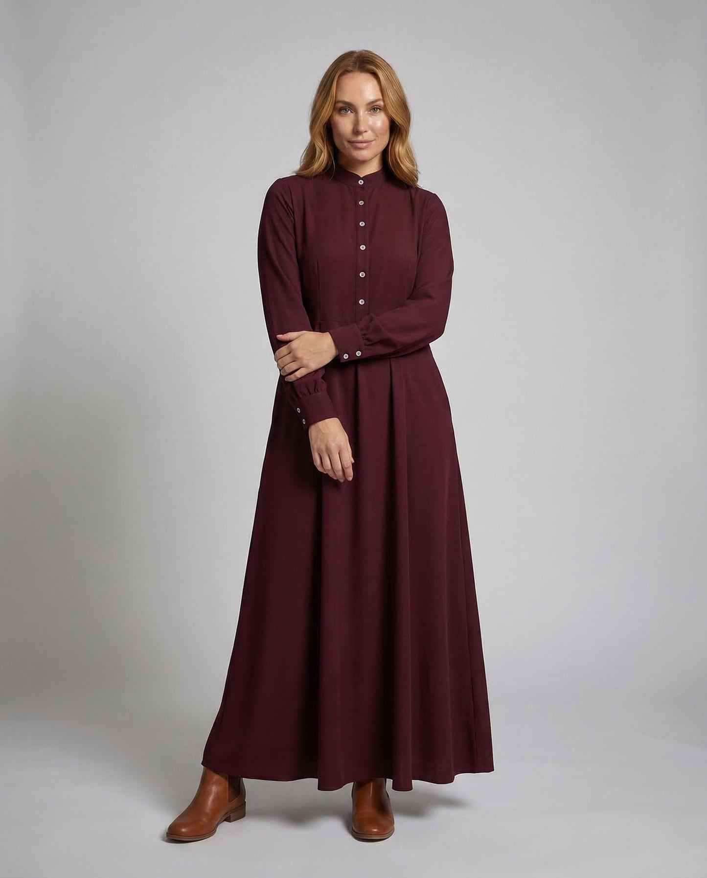 Damen Maxikleid Stehkragen Mit Knöpfen - Norvielle