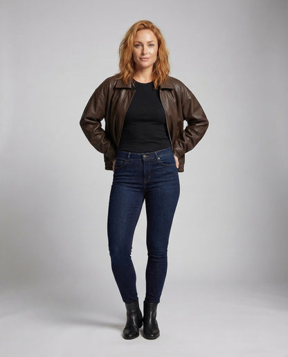 Damen Oversize Kunstlederjacke Reißverschluss Schwarz - Norvielle
