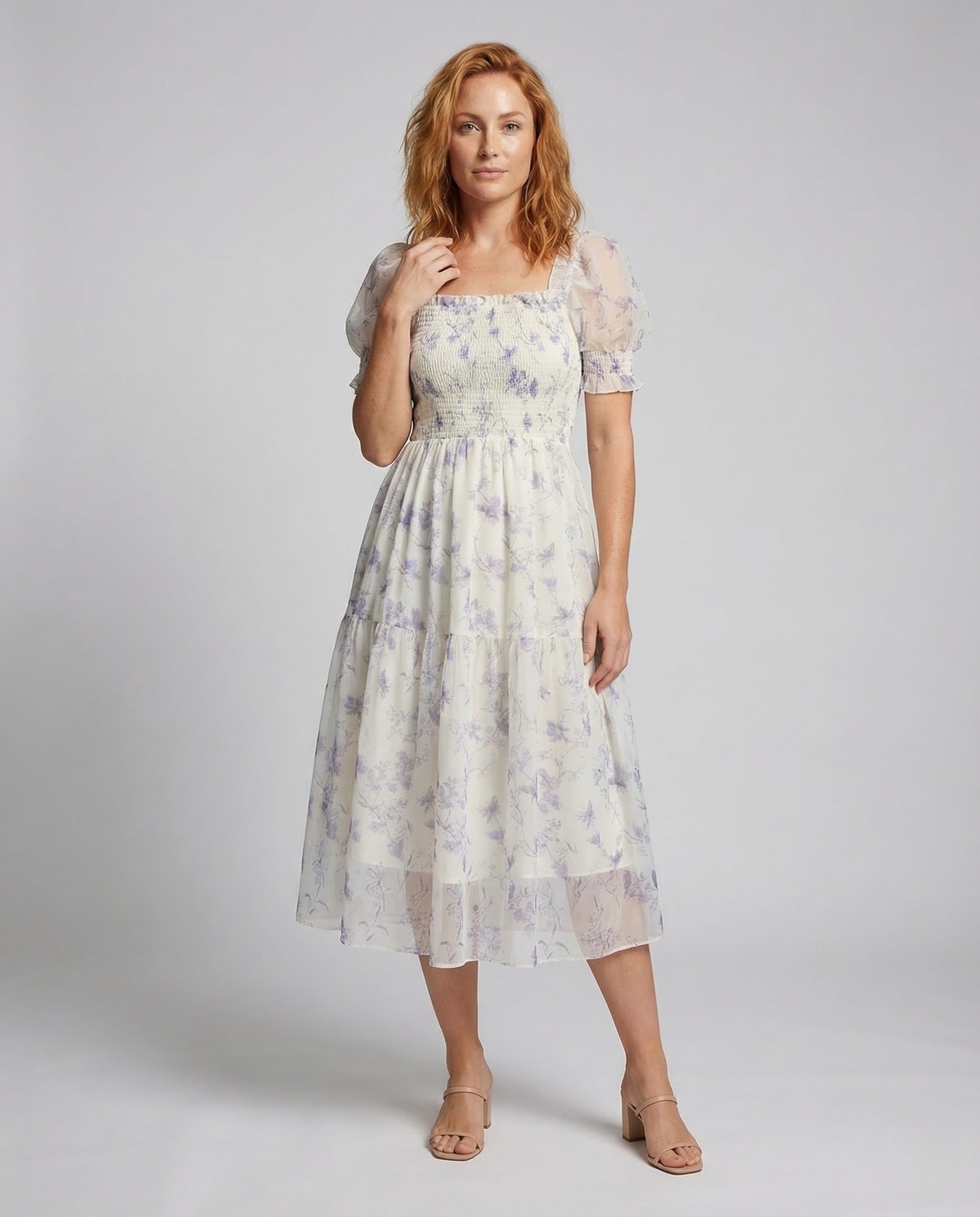 Damen Maxikleid Gesmokt Puffärmel - Norvielle