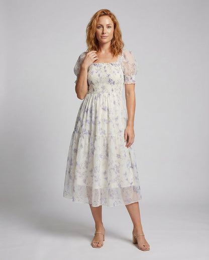 Damen Maxikleid Gesmokt Puffärmel - Norvielle