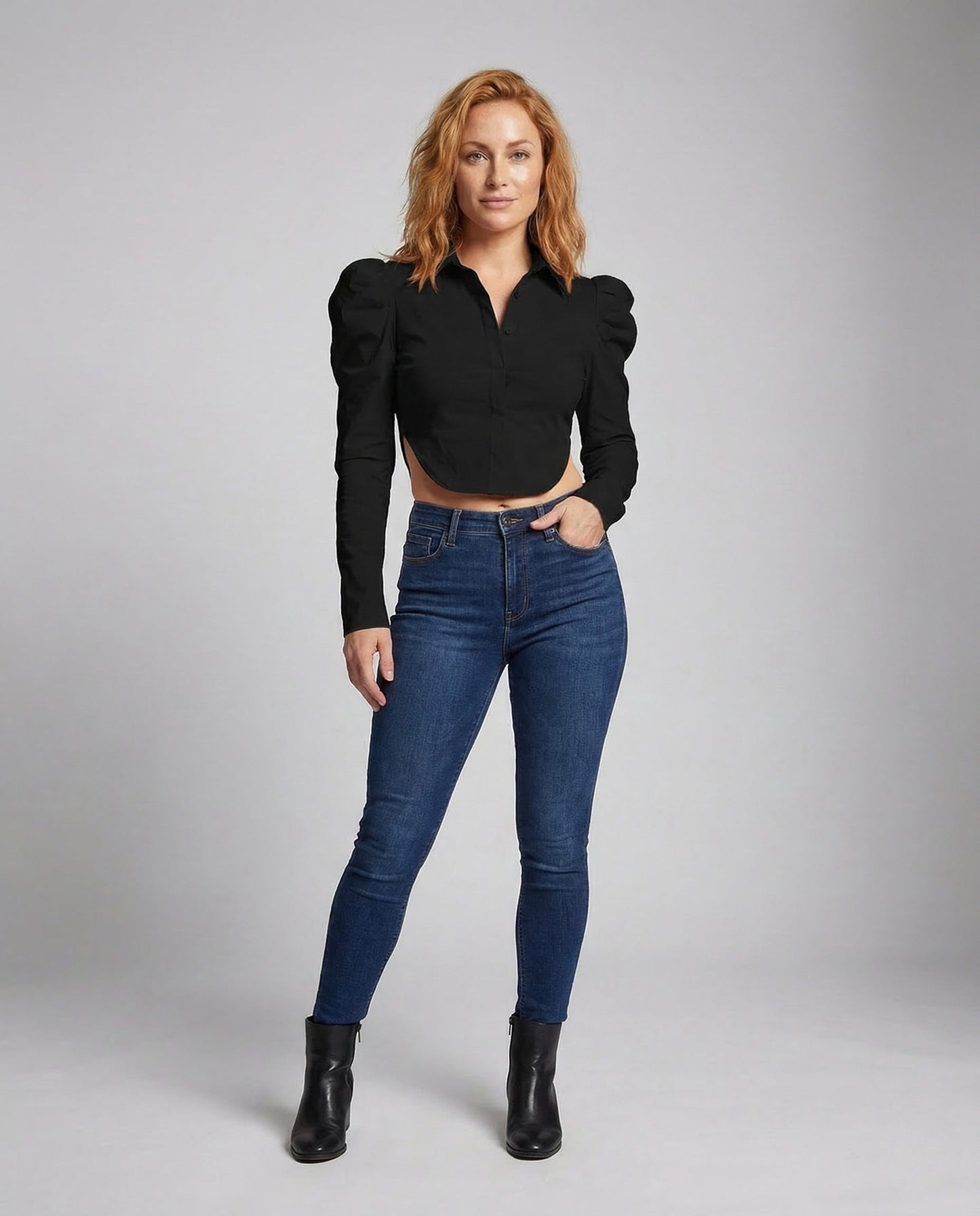 Damen Crop Cut Out Puffärmel - Norvielle