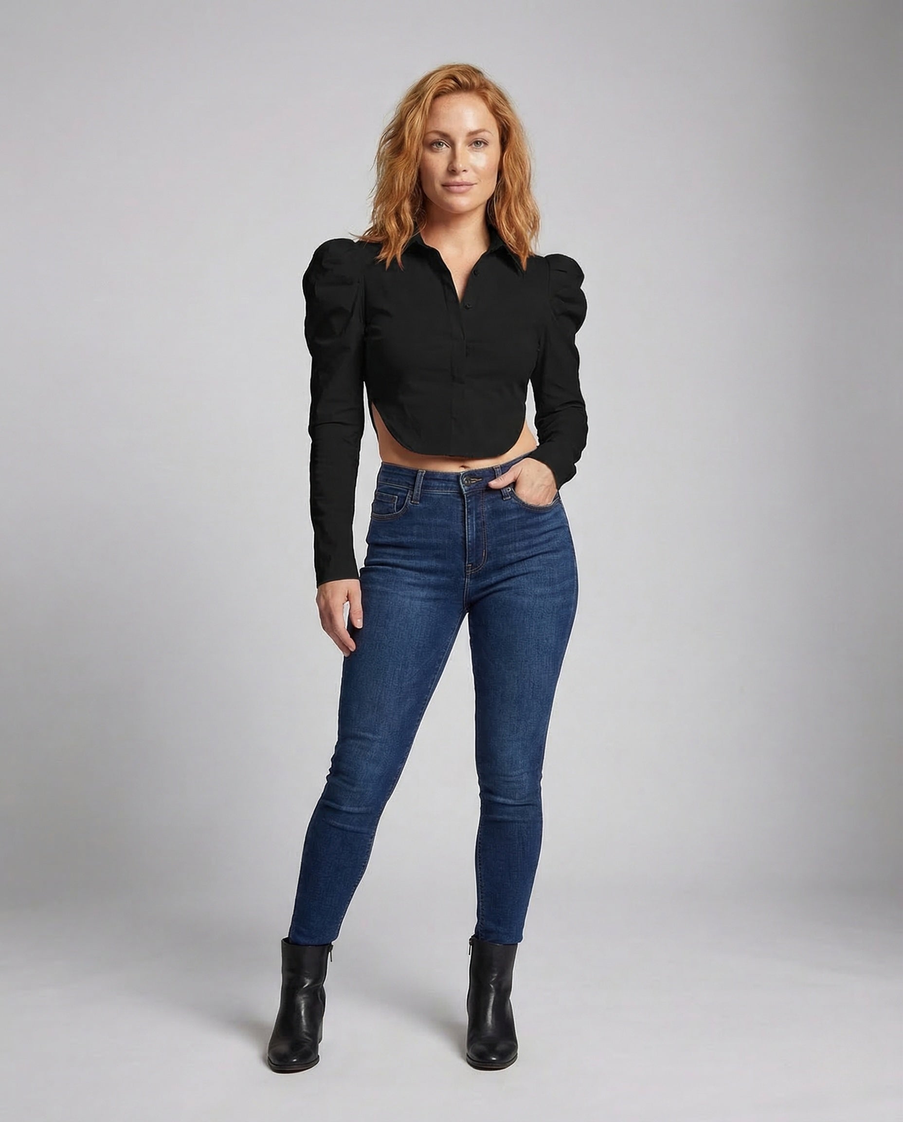 Damen Crop Cut Out Puffärmel - Norvielle