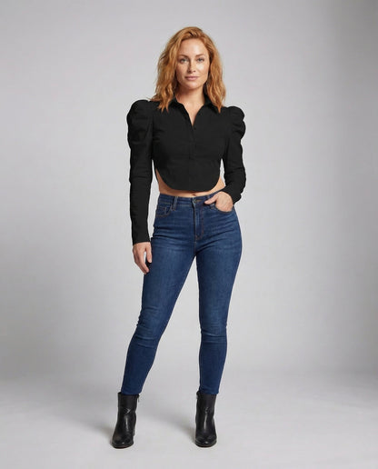 Damen Crop Cut Out Puffärmel - Norvielle