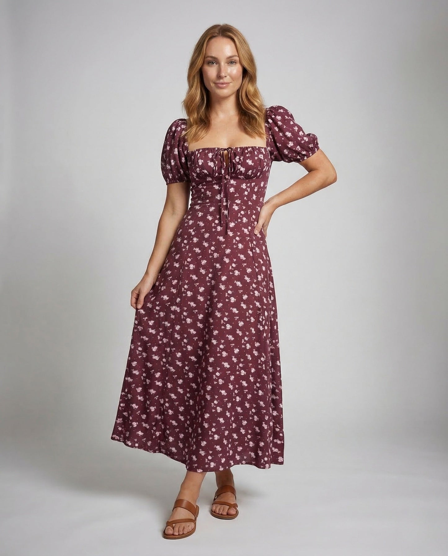 Damen Midikleid mit Puffärmeln und Korsage - Norvielle