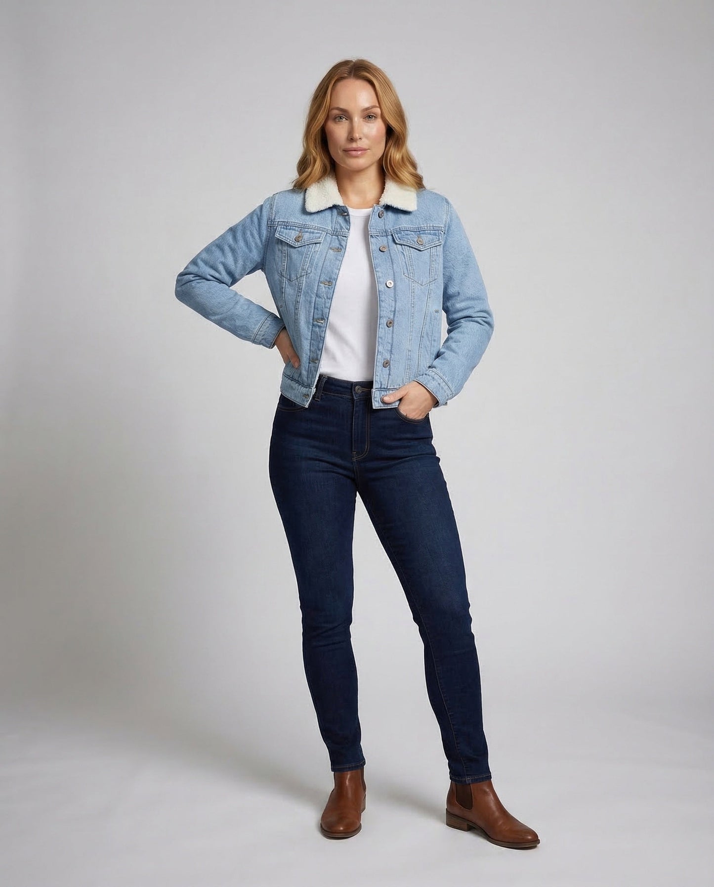 Kinder Unisex Jeansjacke mit Sherpa Kragen - Norvielle