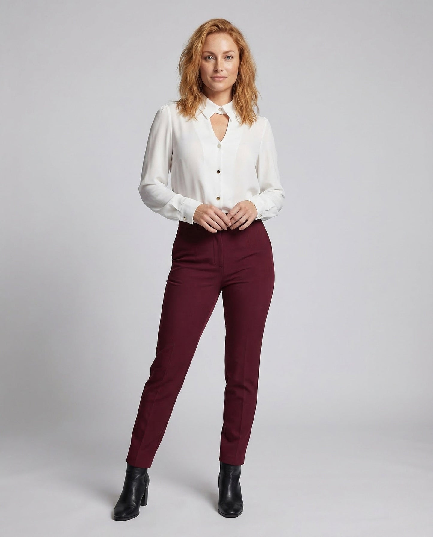 Damen Satinbluse Mit Schlitzkragen Perlmutt - Norvielle