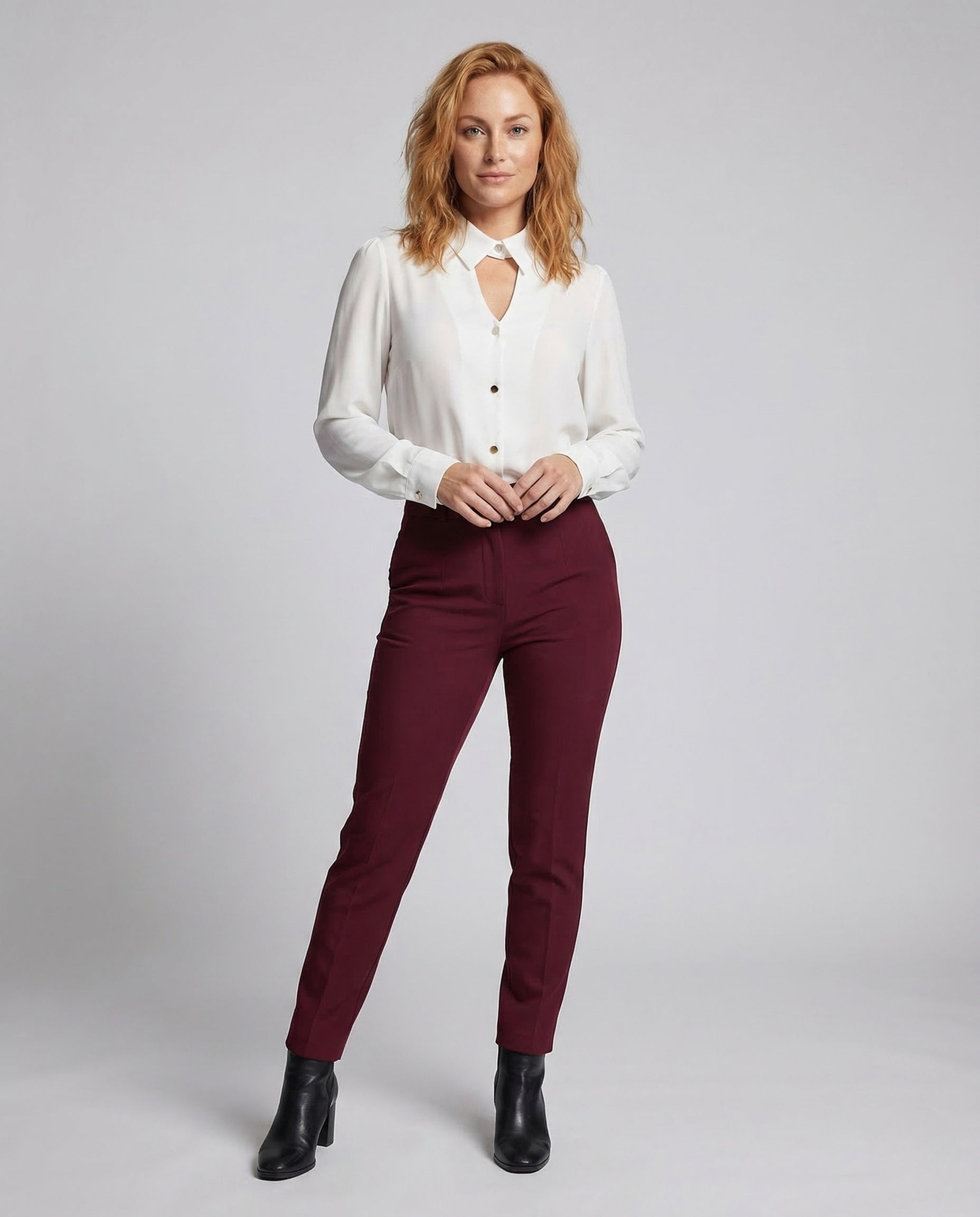 Damen Satinbluse Mit Schlitzkragen Perlmutt - Norvielle