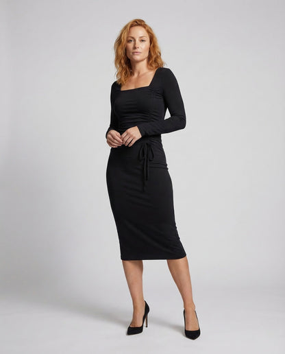 Damen Midikleid Eckiger Ausschnitt Raffung wird zu: Damen Midikleid - Norvielle