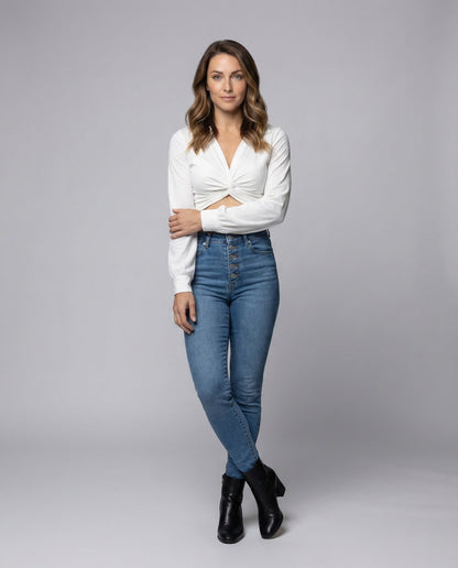 Damen High Waist Jeans Dreiknopfverschluss - Norvielle