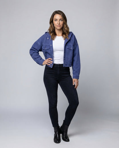 Damen Kurzjacke Jeans mit Kapuze - Norvielle