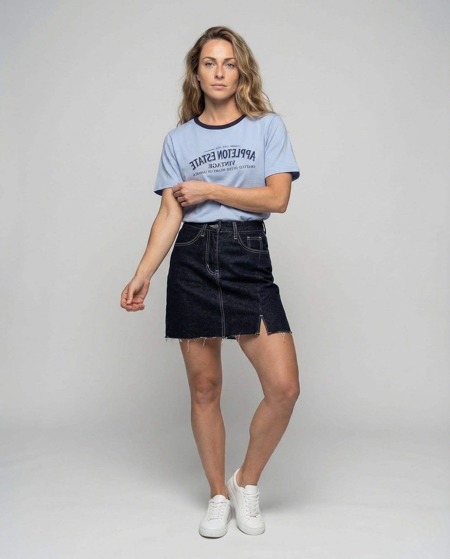 Damen T-Shirt mit Kontrastkragen und Print - Norvielle