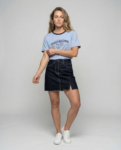 Damen T-Shirt mit Kontrastkragen und Print - Norvielle