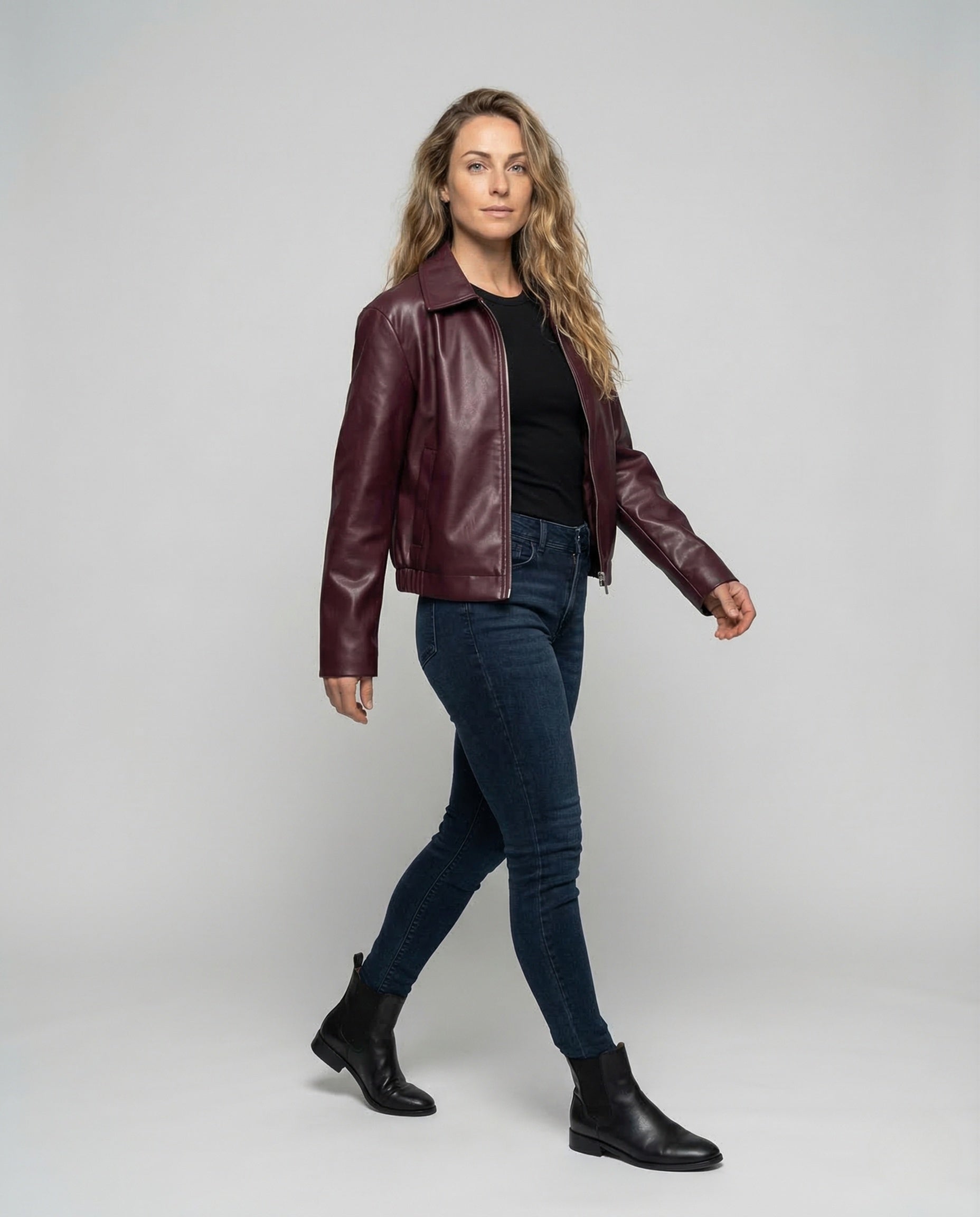 Damen Oversize Kunstlederjacke Reißverschluss Schwarz - Norvielle