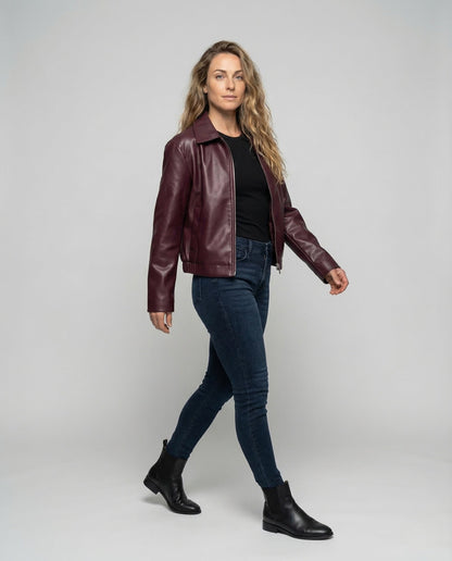 Damen Oversize Kunstlederjacke Reißverschluss Schwarz - Norvielle