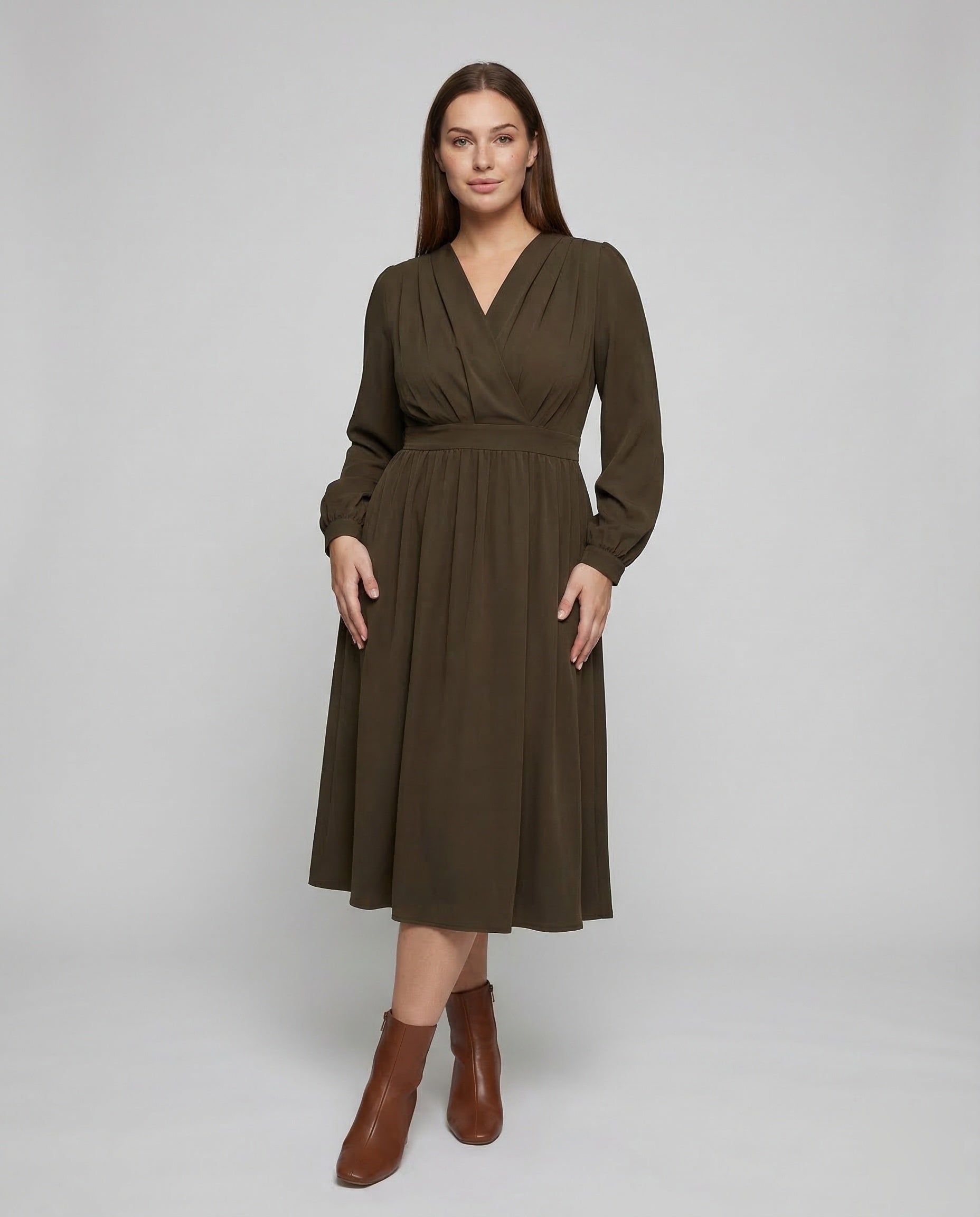 Damen Wickelkleid mit Plissee und Taschen - Norvielle