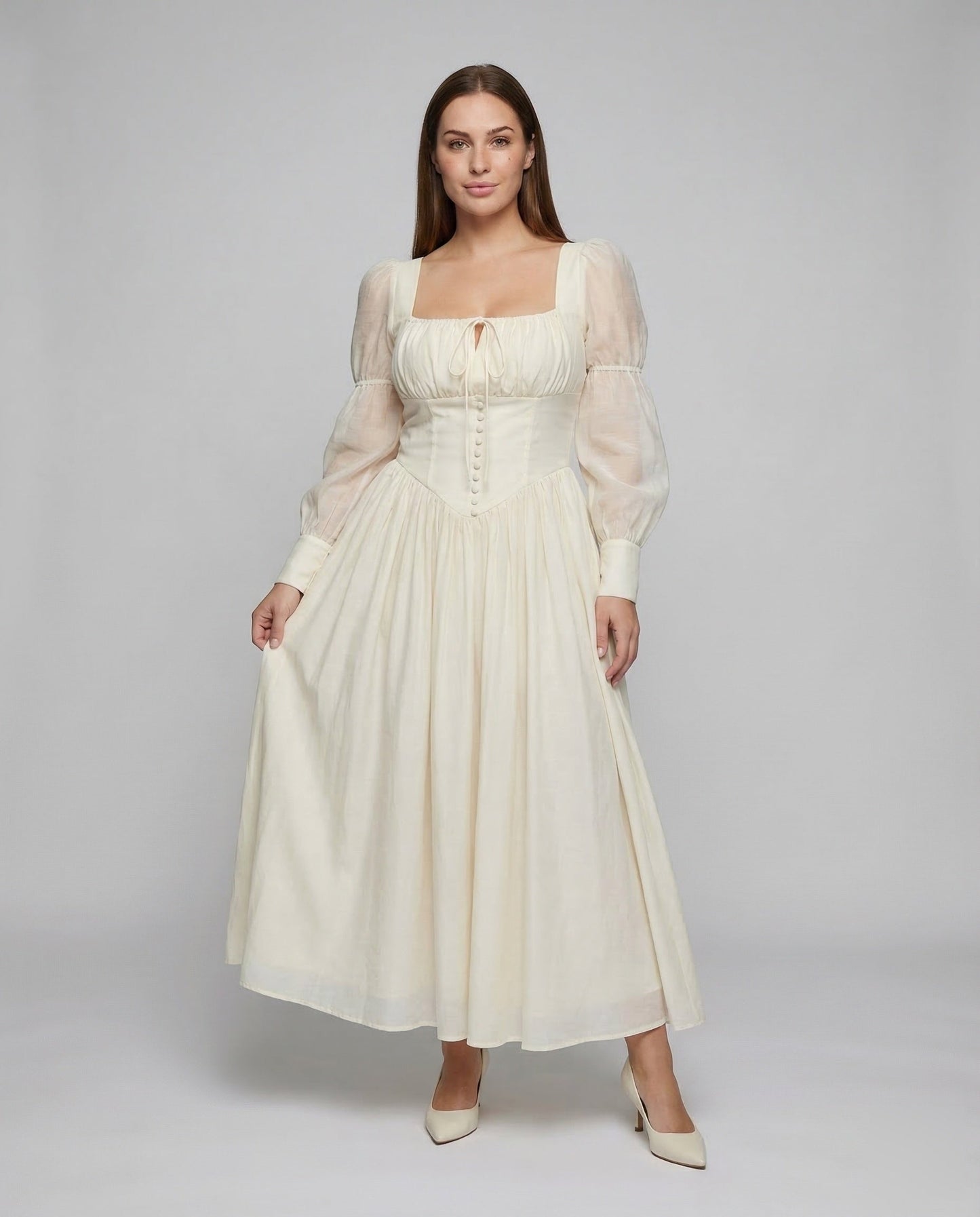 Damen Maxikleid mit Korsett und Puffärmeln - Norvielle