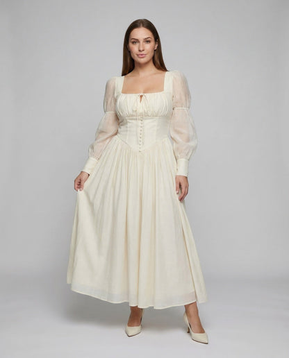 Damen Maxikleid mit Korsett und Puffärmeln - Norvielle