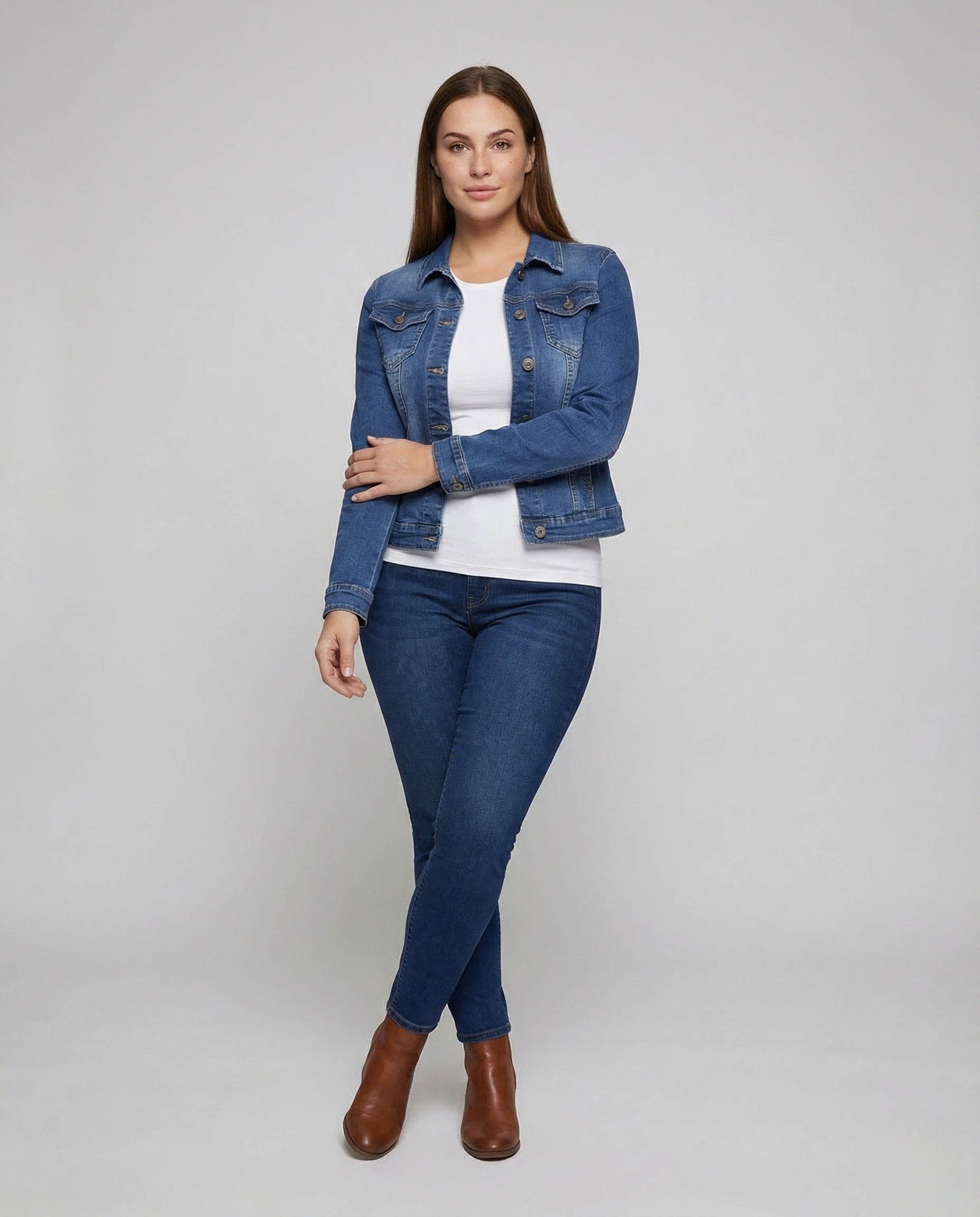 Damen Jeansjacke Tailliert Elastisch - Norvielle