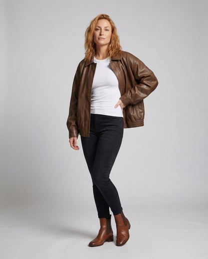 Damen Kunstlederjacke Weit Reißverschluss - Norvielle