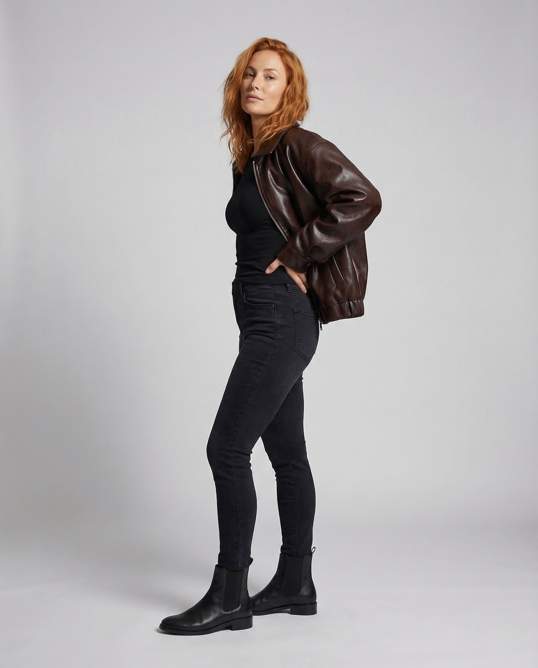 Damen Lederjacke Oversize Hemdkragen - Norvielle