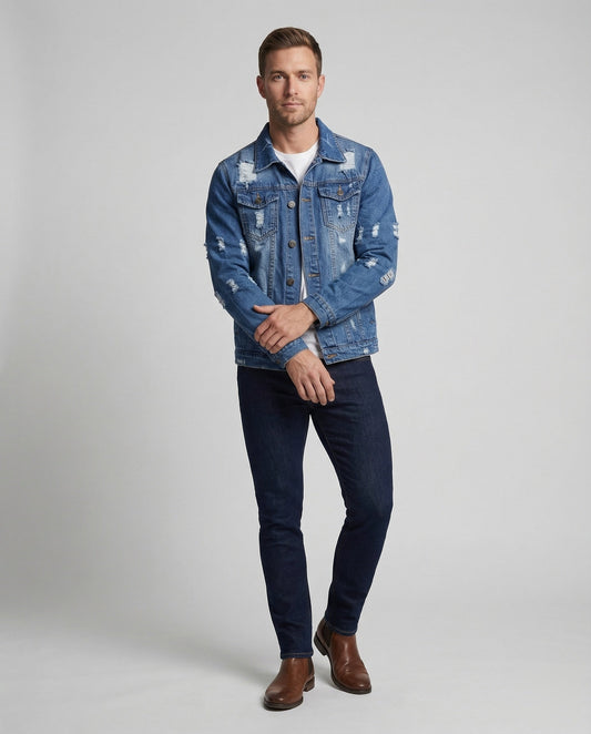 Herren Jeansjacke mit Sterne Applikation Dunkelblau - Norvielle