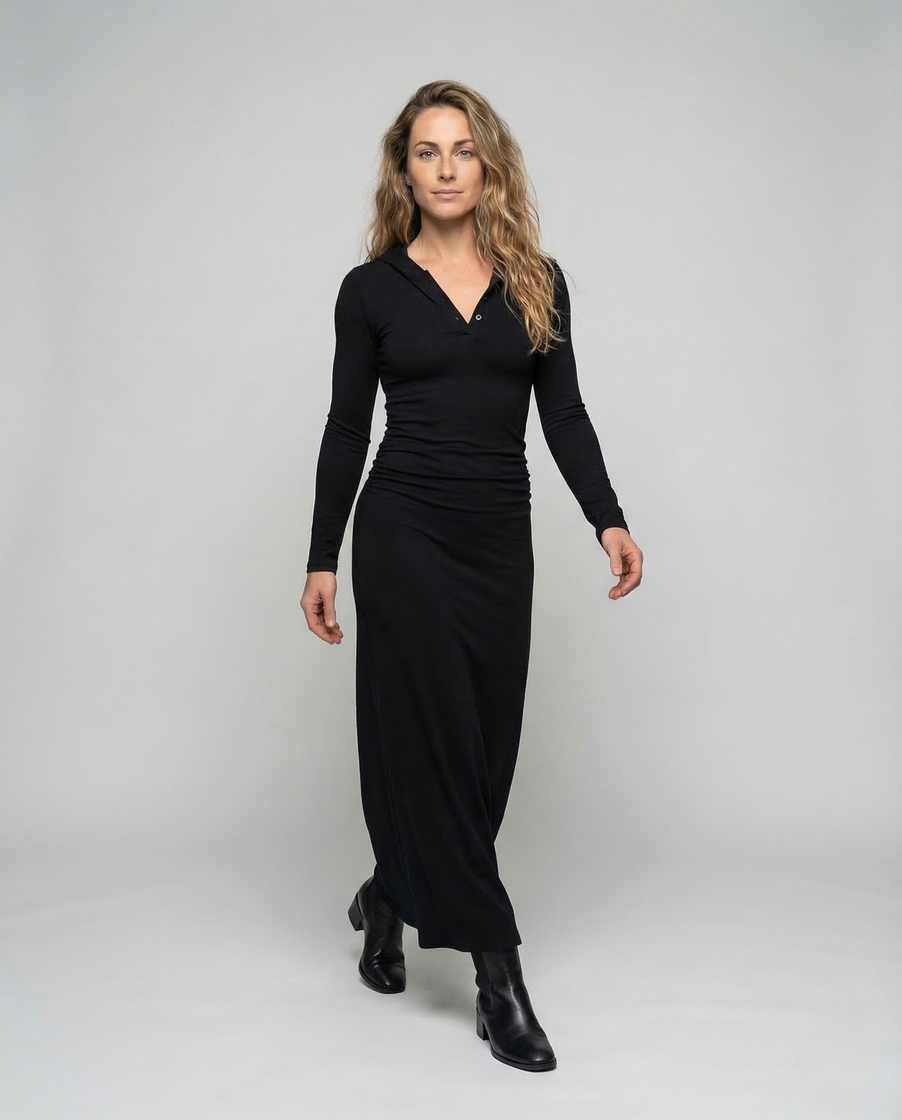 Damen Maxikleid V-Ausschnitt mit Raffung - Norvielle