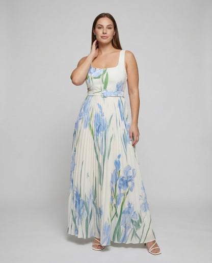 Damen Abendkleid Eckiger Ausschnitt Faltenrock - Norvielle