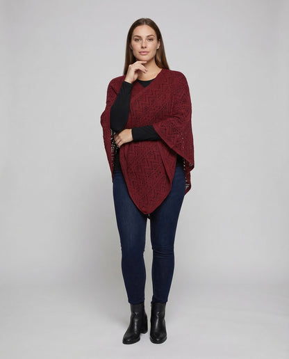 Damen Strickponcho Ajour Muster - Norvielle