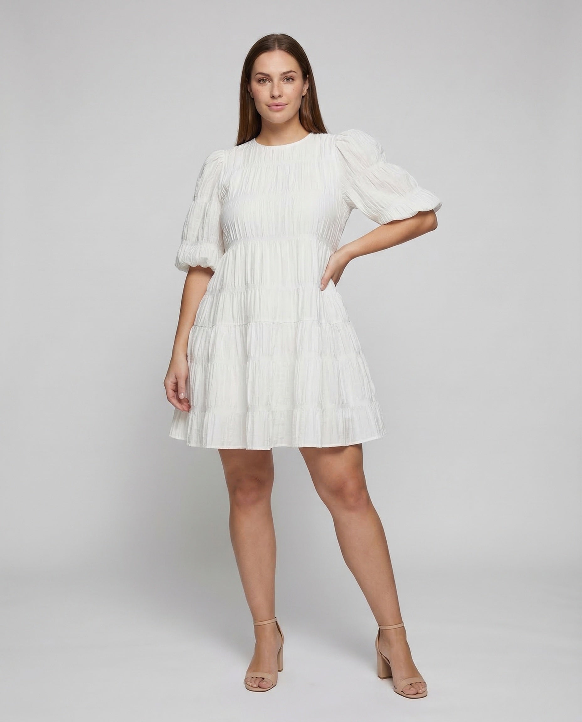 Damen Stufenkleid Puffärmel Babydoll - Norvielle