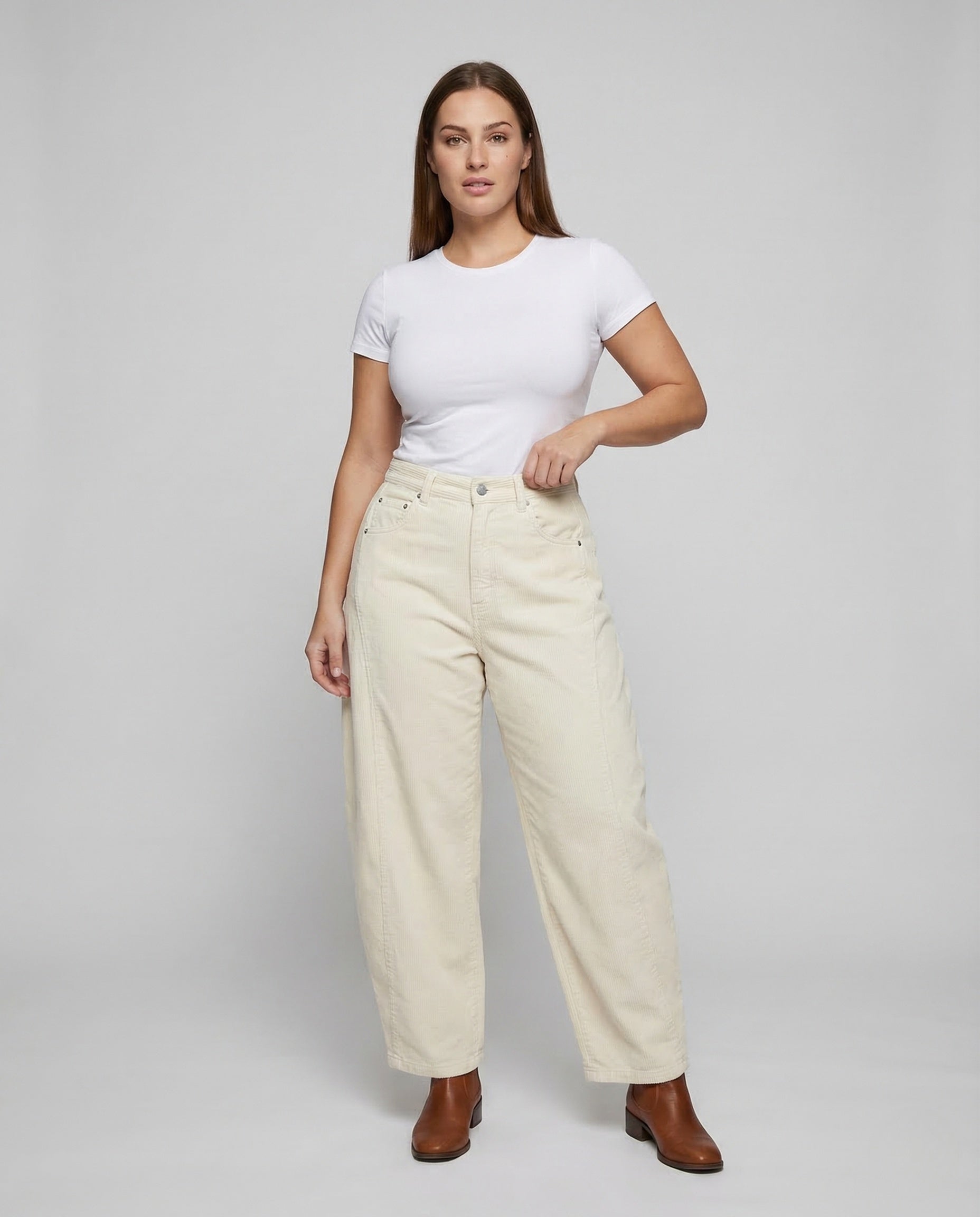 Damen High Waist Cordhose Weitbein - Norvielle