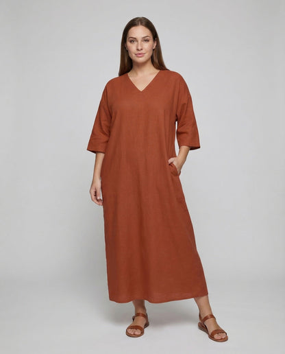 Damen Leinen Kaftan Lang Kleid - Norvielle