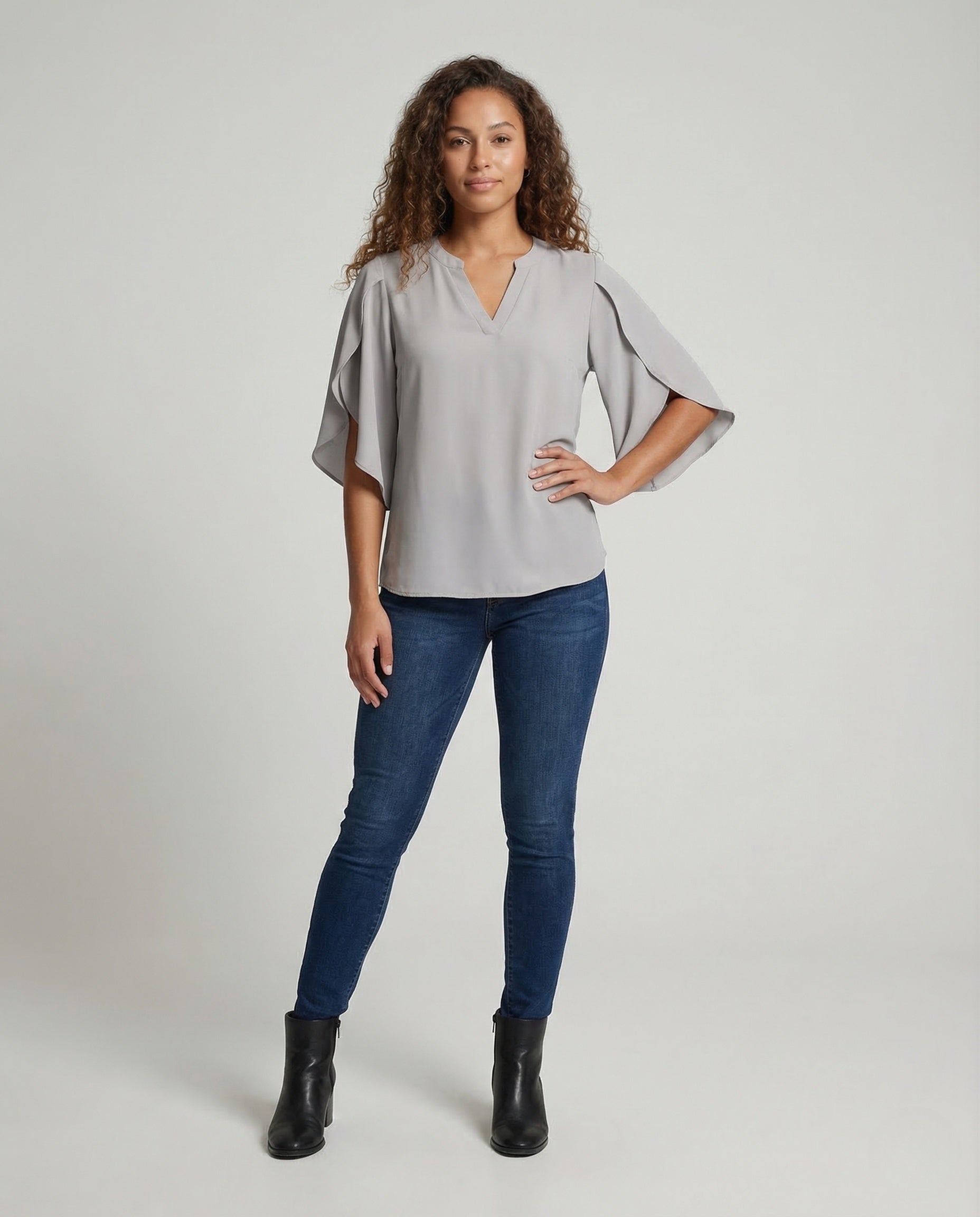 Damen Chiffon Bluse Tiefauschnitt - Norvielle