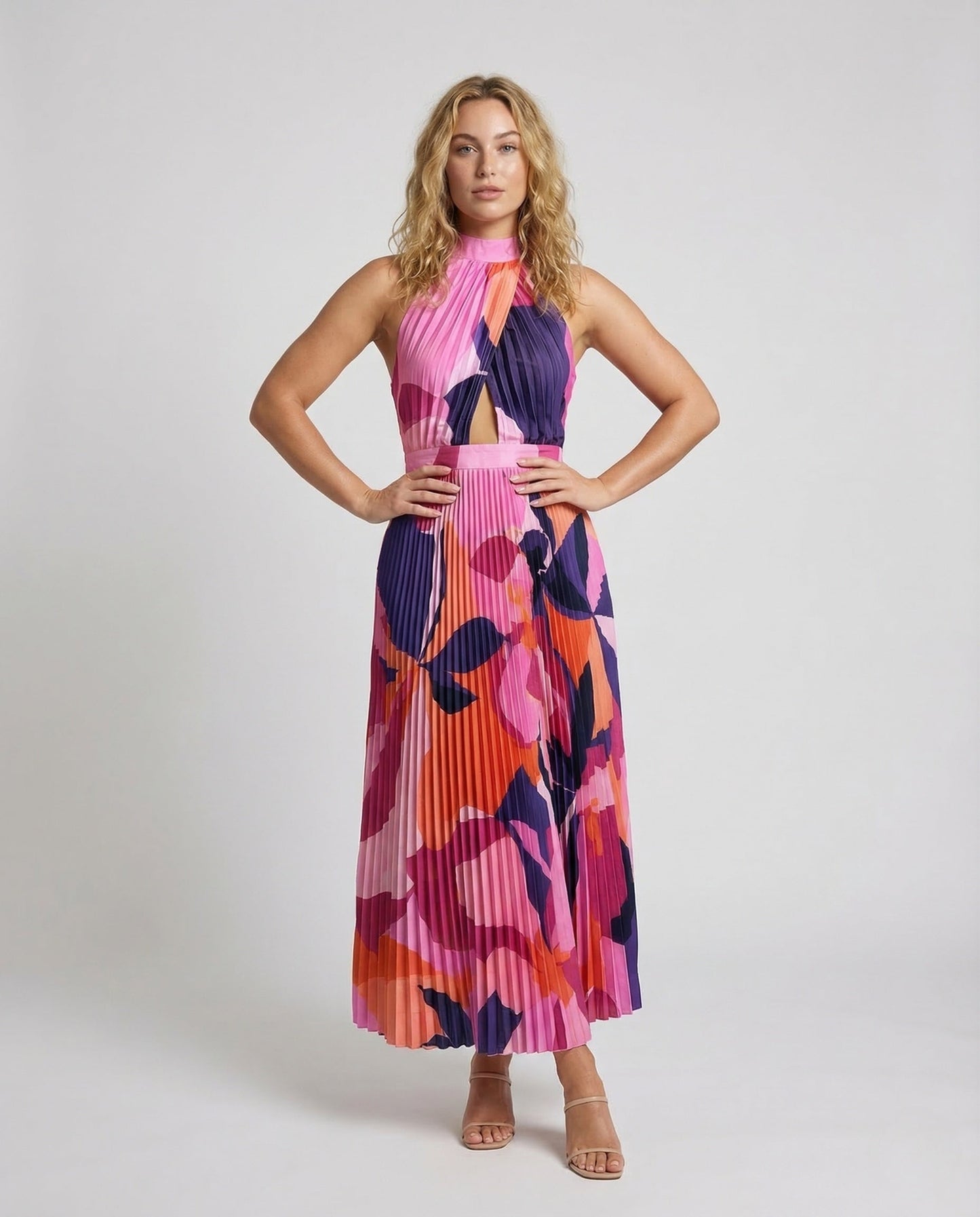 Damen Maxikleid Plissee Hochgeschlossen - Norvielle