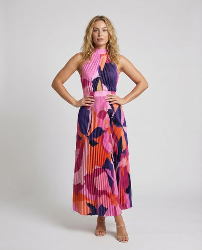 Damen Maxikleid Plissee Hochgeschlossen - Norvielle