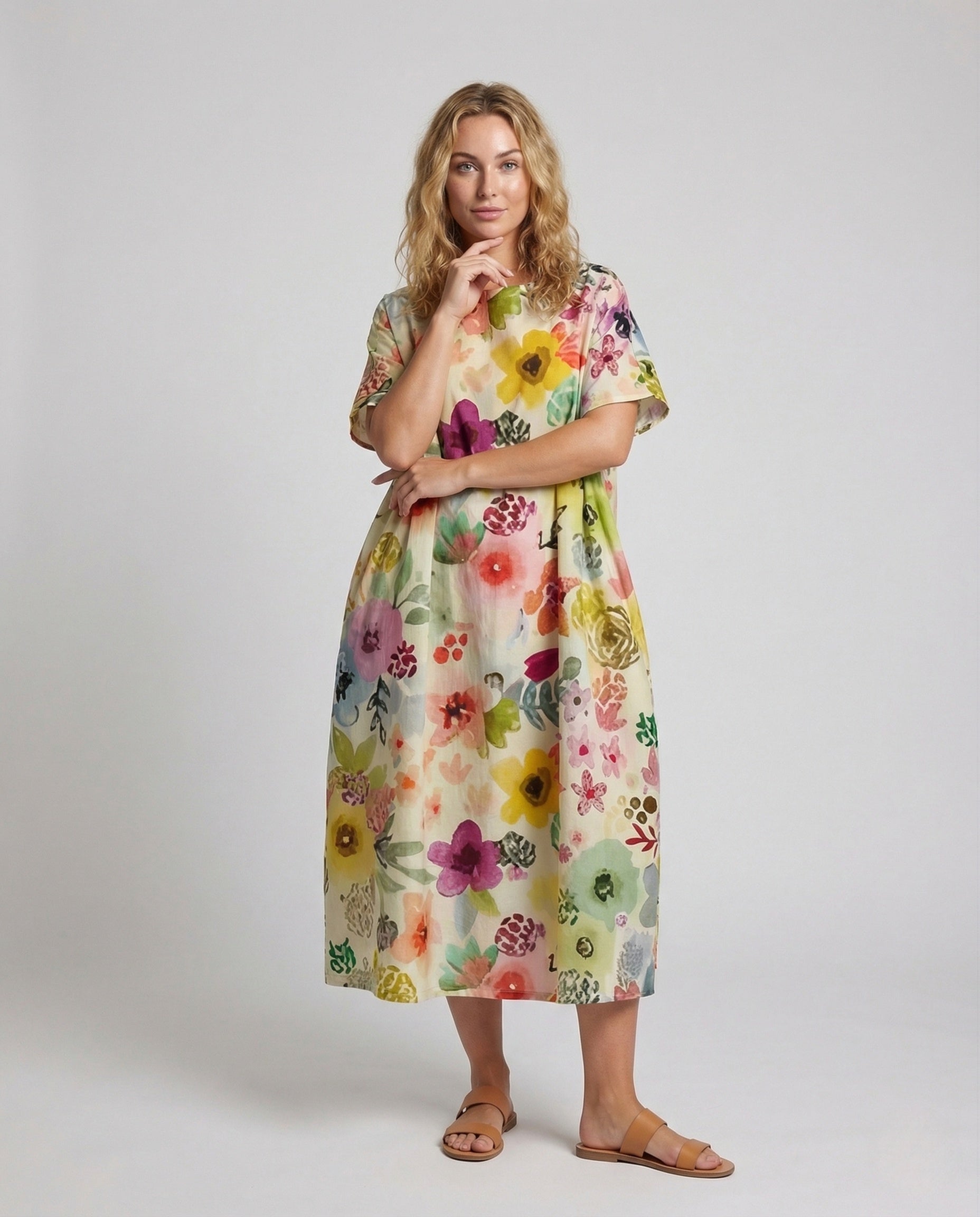 Damen Leinen Kaftan Blumenkleid - Norvielle