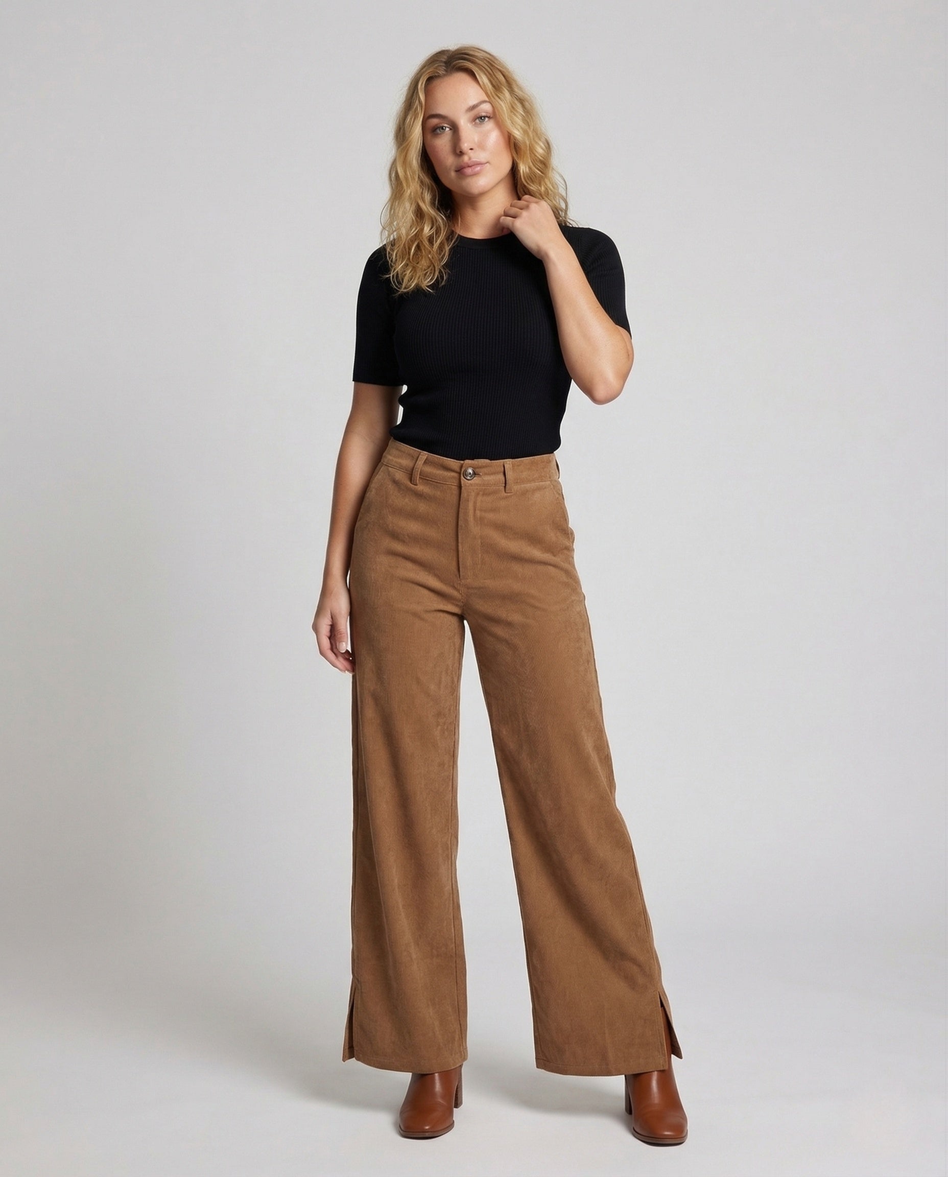 Damen Palazzo-Hose aus Velours - Norvielle