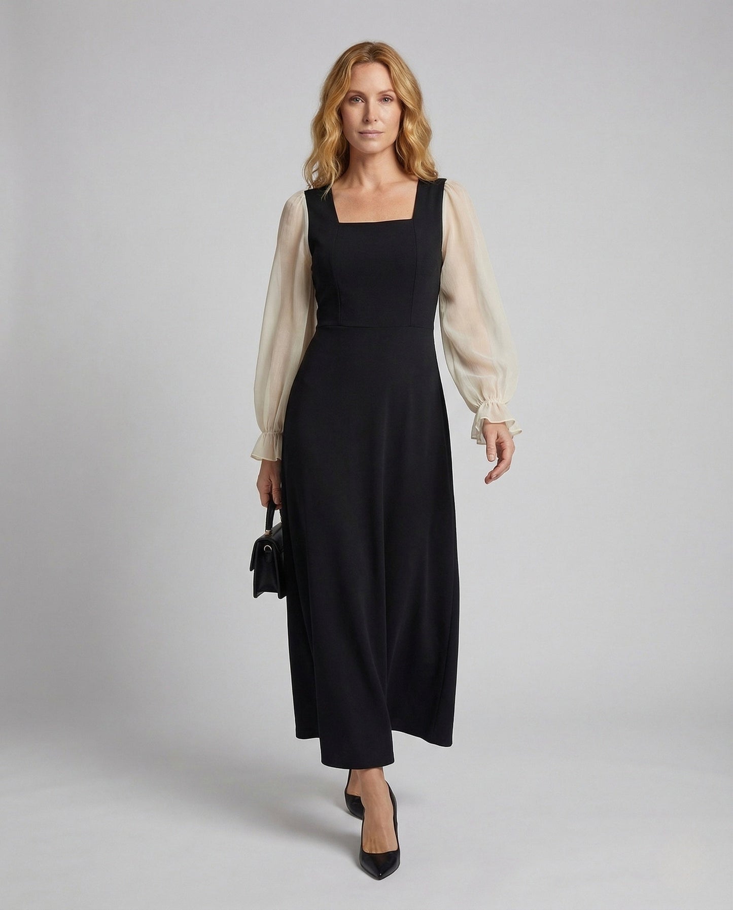 Damen Maxikleid Chiffon Ballonärmel - Norvielle