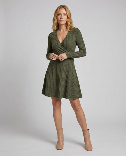 Damen Wickelkleid A-Linie Rippstoff - Norvielle