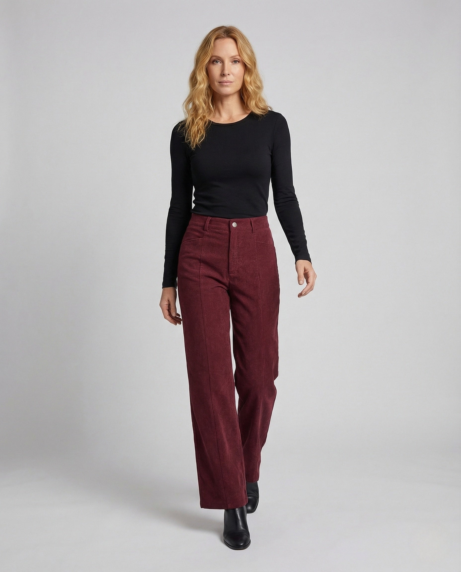 Damen Cordhose Mit Bügelfalte Weite Bein Schwarz - Norvielle