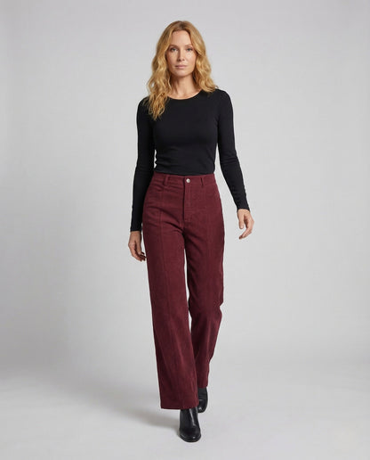 Damen Cordhose Mit Bügelfalte Weite Bein Schwarz - Norvielle