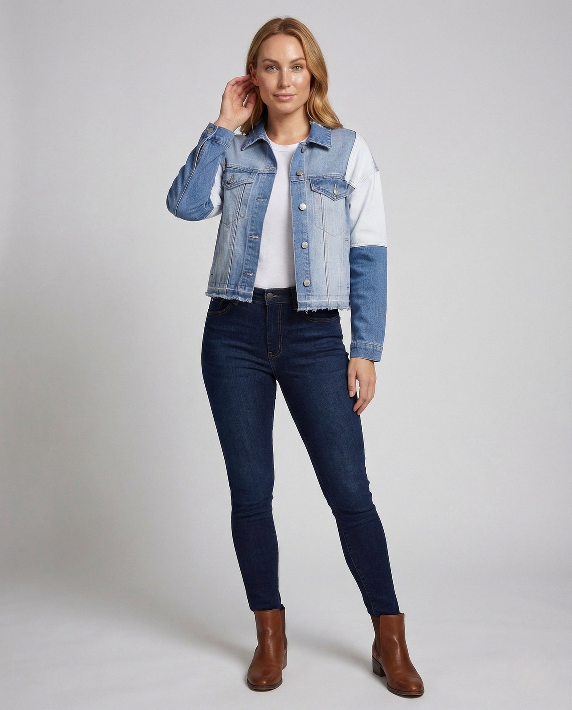Damen Kurzjacke Patchwork Jeans - Norvielle