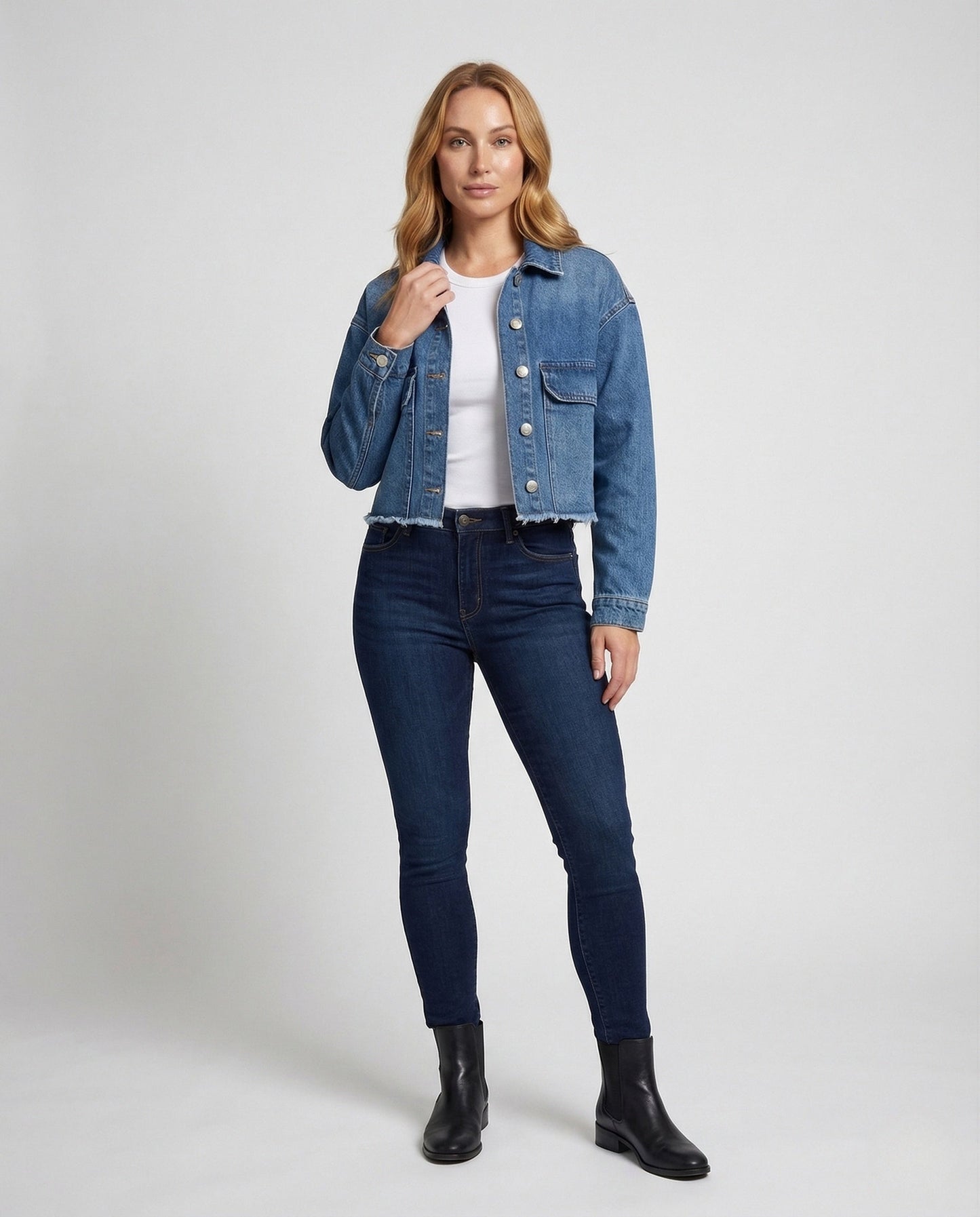 Damen Jeansjacke Kurz Rohsaum - Norvielle