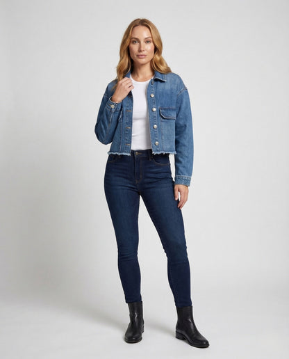 Damen Jeansjacke Kurz Rohsaum - Norvielle