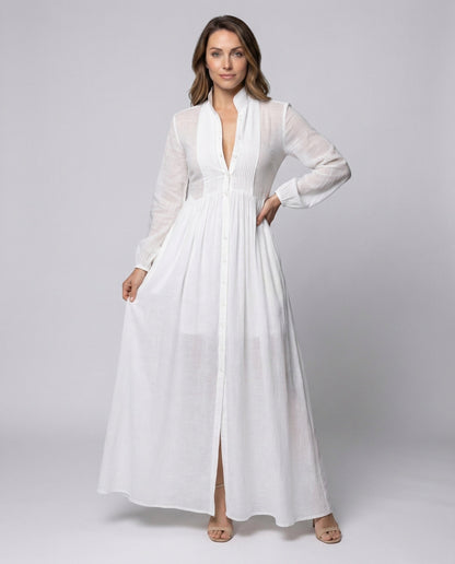 Damen Maxikleid Stehkragen Mit Knöpfen - Norvielle