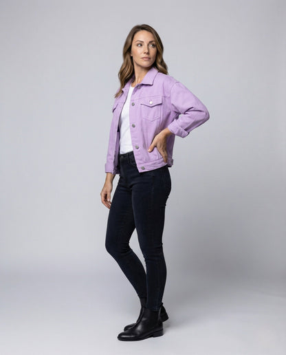 Damen Oversize Jeansjacke mit Brusttaschen - Norvielle