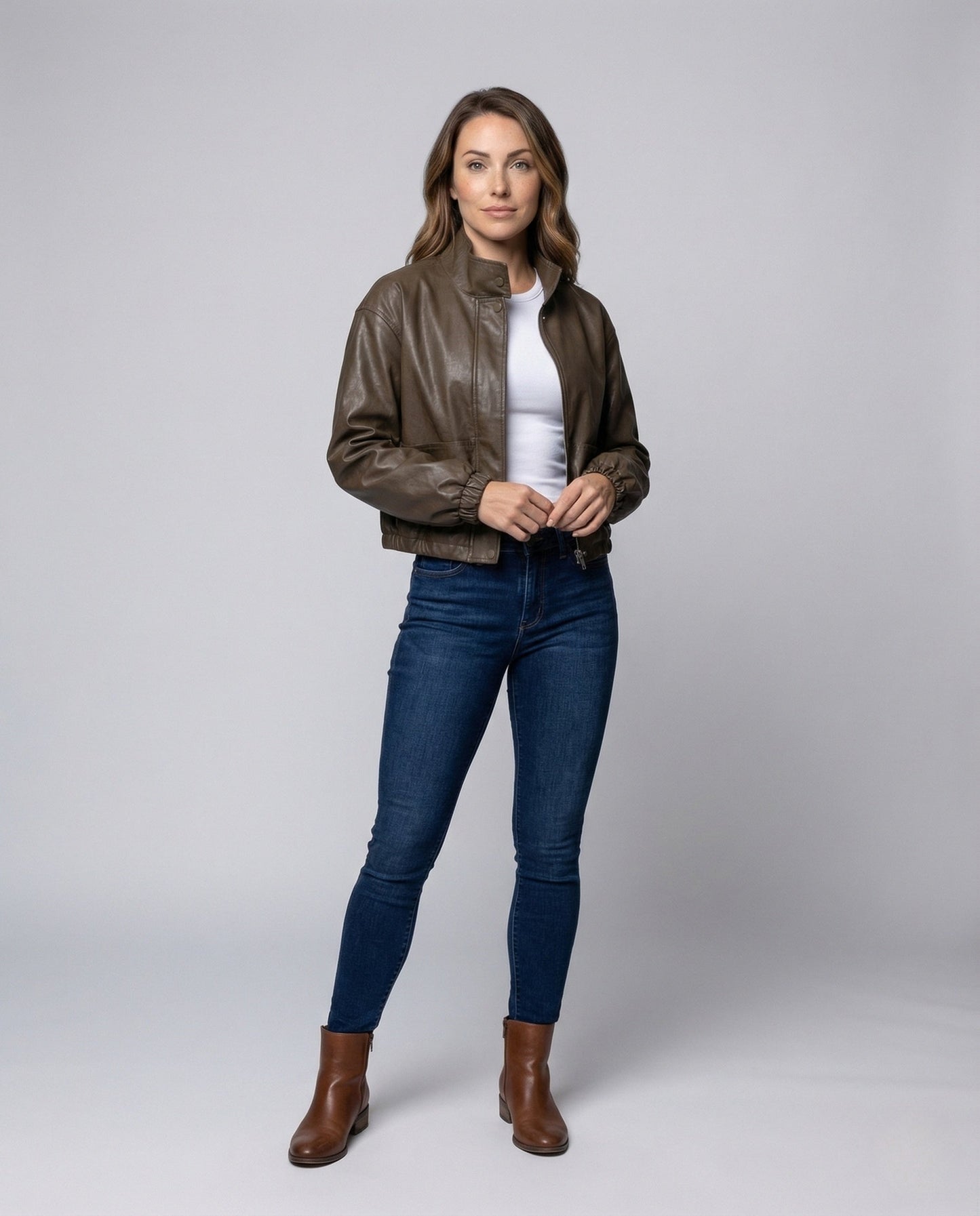 Damen Lederjacke mit Teddyfutter und Stehkragen - Norvielle
