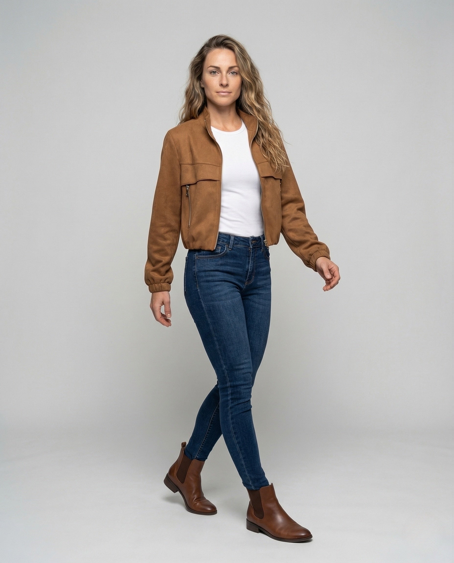 Damen Velours Blouson mit Ballonärmeln - Norvielle